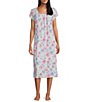 Color:Pink/Blue Print - Image 1 - Micro Velvet Long Floral Print Nightgown