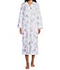 Color:Lavender Flowers - Image 1 - Petite Size Floral Quilt-In-Knit Long Sleeve Zip Front Robe