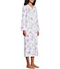 Color:Lavender Flowers - Image 3 - Petite Size Floral Quilt-In-Knit Long Sleeve Zip Front Robe