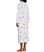Color:Lavender Flowers - Image 4 - Petite Size Floral Quilt-In-Knit Long Sleeve Zip Front Robe