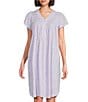 Color:Peach/Lilac Paisley - Image 1 - Petite Size Paisley Print Short Sleeve V-Neck Silky Knit Button Front Placket Short Nightgown
