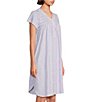 Color:Peach/Lilac Paisley - Image 3 - Petite Size Paisley Print Short Sleeve V-Neck Silky Knit Button Front Placket Short Nightgown