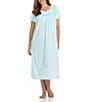 Color:Seafoam - Image 1 - Plus Size Short Sleeve Jewel Neck Long Nightgown