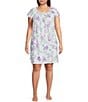 Color:Lavender Flowers - Image 1 - Plus Size Cottonessa Knit Floral Print Short Nightgown
