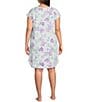 Color:Lavender Flowers - Image 2 - Plus Size Cottonessa Knit Floral Print Short Nightgown