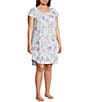 Color:Lavender Flowers - Image 3 - Plus Size Cottonessa Knit Floral Print Short Nightgown
