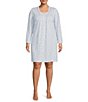 Color:Powder Blue Rosewood - Image 3 - Plus Size Rosewood Print Brushed Honeycomb Knit Long Sleeve Short Nightgown