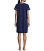 Color:Navy - Image 2 - Stretch Terry Short Zip-Front Robe