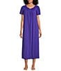 Color:Lapis Blue - Image 1 - Floral Embroidered Round Neck Short Sleeve Tricot Ballet Nightgown
