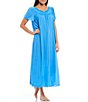 Color:Sapphire - Image 1 - Floral Embroidered Round Neck Short Sleeve Tricot Ballet Nightgown