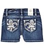 Color:Dark Blue - Image 1 - Big Girls 7-16 Fleur-de-lis Embroidered Pocket Denim Shorts