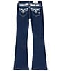 Color:Dark Blue - Image 1 - Big Girls 7-16 Lace Detailed Pocket Bootcut Jeans