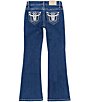 Color:Dark Blue - Image 1 - Big Girls 7-16 Longhorn Embroidered Pocket Bootcut Jeans
