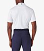 Color:White - Image 2 - Trim Fit Performance Stretch Squares Print Short Sleeve Polo Shirt