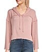 Color:Dusty Pink - Image 1 - Long Sleeve Drawstring Lightweight Hoodie