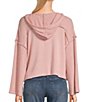 Color:Dusty Pink - Image 2 - Long Sleeve Drawstring Lightweight Hoodie