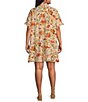 Color:Ivory Multi - Image 2 - Plus Size Printed Point Collar Short Sleeve Tiered Button-Front Shirt Dress
