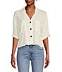 Color:Ivory - Image 1 - Short Sleeve 3-Button-Front Camp Shirt