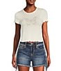 Color:Ivory - Image 1 - Short Sleeve Rhinestone Butterfly Transfer T-Shirt