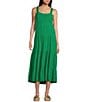 Color:Kelly Green - Image 1 - Sleeveless Square Neck Tiered Midi Dress