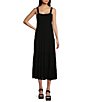 Color:Black - Image 1 - Sleeveless Square Neck Tiered Midi Dress