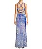 Color:Blue - Image 2 - Pattern Sequin Cage Back Long Dress