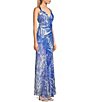 Color:Blue - Image 3 - Pattern Sequin Cage Back Long Dress