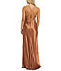Color:Copper - Image 2 - Sleeveless Long Spaghetti Strap Charmeuse Draped Front And X Back Long Dress