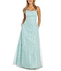 Color:Sage - Image 1 - Square Neck Sequin And Glitter Tulle Ball Gown