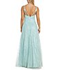 Color:Sage - Image 2 - Square Neck Sequin And Glitter Tulle Ball Gown