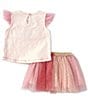 Color:Pink - Image 2 - Baby Girls 12-18 Months Flutter-Sleeve One Birthday Tunic & Glitter Mesh Tutu Set