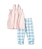 Color:Pink - Image 2 - Baby Girls 12-18 Months Sleeveless Chicken-Appliqued Tunic & Checked Capri Leggings Set