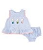 Color:Blue - Image 1 - Baby Girls 3-12 Months Sleeveless Golf-Applique Crocheted-Trim Pinafore Dress & Bloomer Set