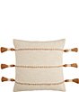 Color:Dark Beige - Image 1 - Farmhouse Collection Textured Jute Striped Tasseled Square Pillow