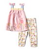 Color:Multi - Image 1 - Little Girls 2T-5T Easter Bunny/Floral Dress & Coordinating Leggings Set
