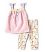 Color:Multi - Image 2 - Little Girls 2T-5T Easter Bunny/Floral Dress & Coordinating Leggings Set