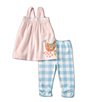 Color:Pink - Image 1 - Little Girls 2T-5T Sleeveless Chicken-Appliqued Tunic & Checked Capri Leggings Set