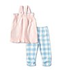 Color:Pink - Image 2 - Little Girls 2T-5T Sleeveless Chicken-Appliqued Tunic & Checked Capri Leggings Set