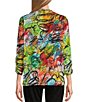 Color:Multi - Image 2 - Abstract Print Slub Knit Round Neck 3/4 Bungee Sleeve Front Pocket Top