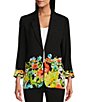 Color:Multi - Image 4 - Floral Border Print Crinkle Woven Notch Lapel Collar 3/4 Sleeve Jacket