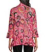 Color:Circle Multi - Image 2 - Onionskin Circle Multi Print 3/4 Flounce Sleeve Hi-Low Hem Open-Front Jacket