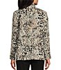 Color:Multi - Image 2 - Petite Size Animal Print Stand Collar Long Roll-Tab Sleeve Snap-Front Jacket