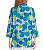 Color:Multi - Image 2 - Petite Size Crinkle Woven Printed Collared V-Neck 3/4 Sleeve Button-Front Shirt
