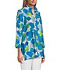 Color:Multi - Image 4 - Petite Size Crinkle Woven Printed Collared V-Neck 3/4 Sleeve Button-Front Shirt