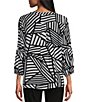 Color:Midnight - Image 2 - Petite Size Crinkle Woven Stripe Print Y-Neck 3/4 Sleeve Blouse