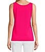 Color:Bright Pink - Image 2 - Petite Size Fitted Solid Knit Double Scoop Neck Sleeveless Tank Top