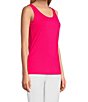 Color:Bright Pink - Image 3 - Petite Size Fitted Solid Knit Double Scoop Neck Sleeveless Tank Top