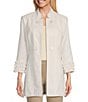 Color:White - Image 1 - Petite Size Linen-Blend Stand Collar 3/4 Sleeve Double Button Jacket