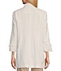Color:White - Image 2 - Petite Size Linen-Blend Stand Collar 3/4 Sleeve Double Button Jacket