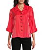 Color:Coral - Image 1 - Petite Size Shimmer Woven Collard Turn Up Cuff 3/4 Sleeve Button-Front Shirt